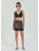 Snap Front Pocket Patchwork Wrapped Black Ethnic Skirt 4686